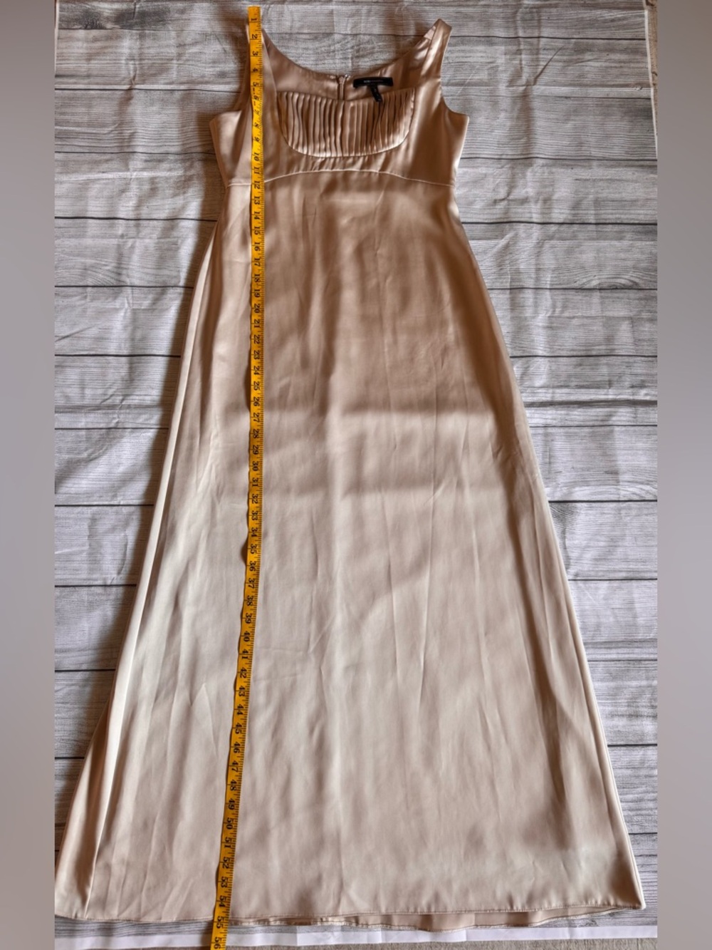 BCBG Max Azria Champagne Satin Midi Dress Pleated Bust Formal Wedding Size 8 - Picture 4 of 10